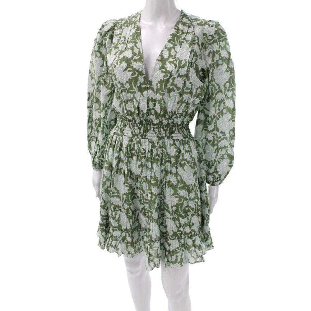 Maje Womens Mini Floral V-Neck Cotton Dress Long Sleeve Pullover Size 40